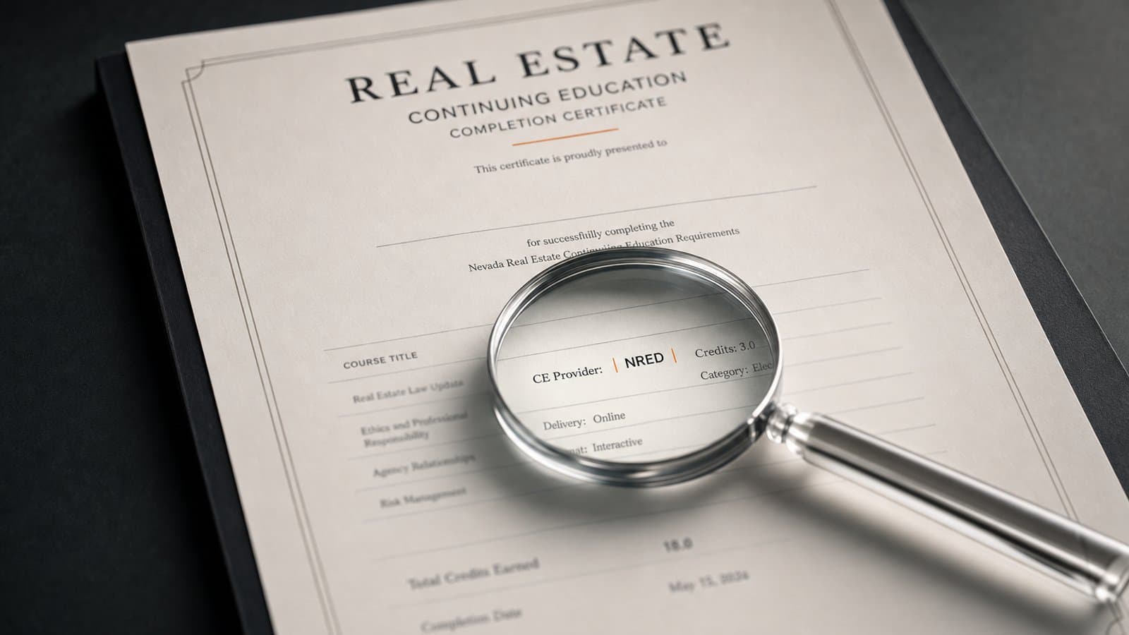 Nevada CE certificates now list the NRED designation